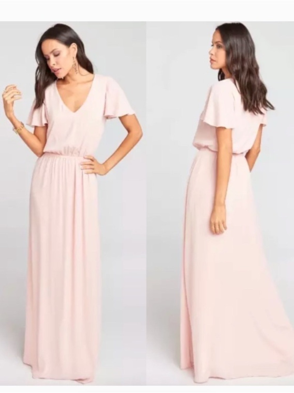 Show Me Your MuMu Dusty Blush V-Neck Flutter Sleeve Maxi Dress